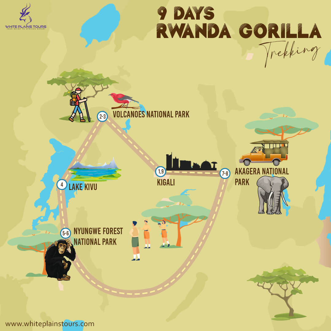 9 Days Rwanda Gorilla Trekking Map